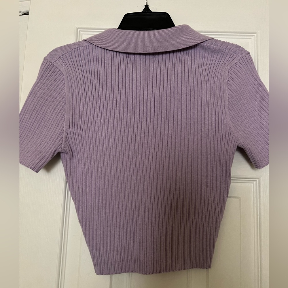 Purple Ribbed Cropped Button Top - Picture 2 of 2